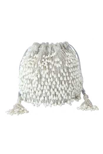 Shop Adora By Ankita Silver Beads, Cut Work Embroidered Potli Bag at Aza Fashions Shop_Adora By Ankita_Silver Beads, Cut Work Embroidered Potli Bag _at_Aza_Fashions