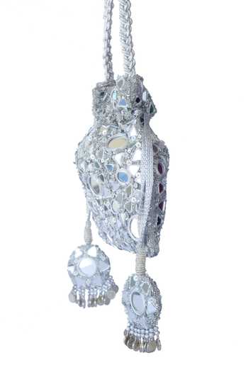 Adora By Ankita_Silver Embroidery Potli Bag _Online_at_Aza_Fashions