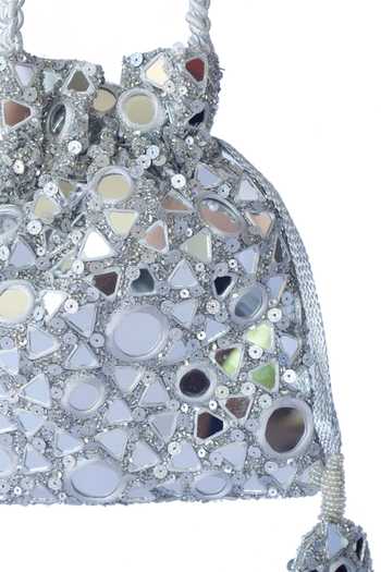 Buy_Adora By Ankita_Silver Embroidery Potli Bag _Online_at_Aza_Fashions