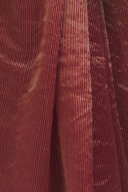 Buy_Pranay Baidya_Maroon Chanderi Striped Saree_Online_at_Aza_Fashions