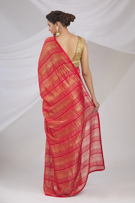 Pranay Baidya Chanderi Striped Saree 