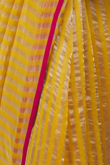 Buy_Pranay Baidya_Yellow Chanderi Striped Saree _Online_at_Aza_Fashions