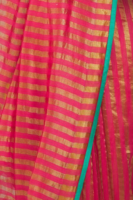 Buy Pranay Baidya Pink Chanderi Striped Saree Online at Aza Fashions Buy_Pranay Baidya_Pink Chanderi Striped Saree _Online_at_Aza_Fashions
