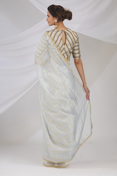 Buy Pranay Baidya Chanderi Striped Saree Online | Aza Fashions