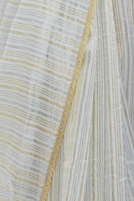 Buy_Pranay Baidya_Blue Chanderi Striped Saree _Online_at_Aza_Fashions