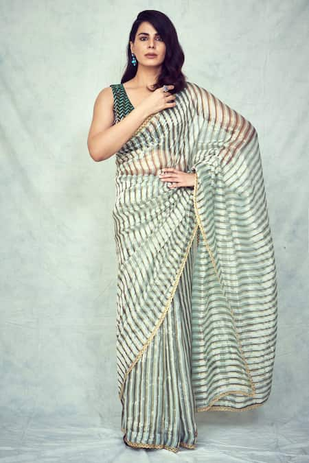 Pranay Baidya Chanderi Striped Saree 