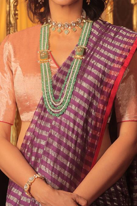 Buy Pranay Baidya Purple Chanderi Striped Saree Online at Aza Fashions Buy_Pranay Baidya_Purple Chanderi Striped Saree _Online_at_Aza_Fashions