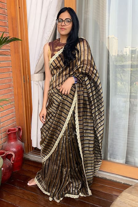 Pranay Baidya Chanderi Striped Saree 