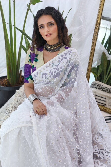 The White Saree Look for Saraswati Puja