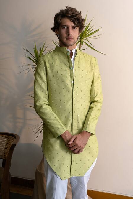 Buy Project Bandi Green Chanderi Silk Mirror , Buti Embellished Achkan And Kurta Set Online at Aza Fashions Buy_Project Bandi_Green Chanderi Silk Mirror , Buti Embellished Achkan And Kurta Set _Online_at_Aza_Fashions