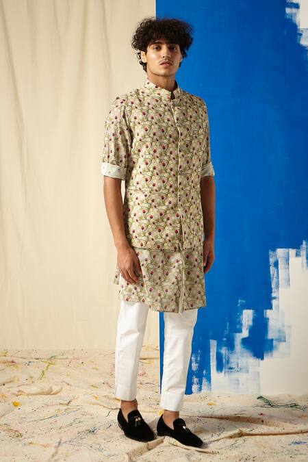 Project Bandi Grey Cotton Printed Bundi And Kurta Set Online at Aza Fashions Project Bandi_Grey Cotton Printed Bundi And Kurta Set _Online_at_Aza_Fashions