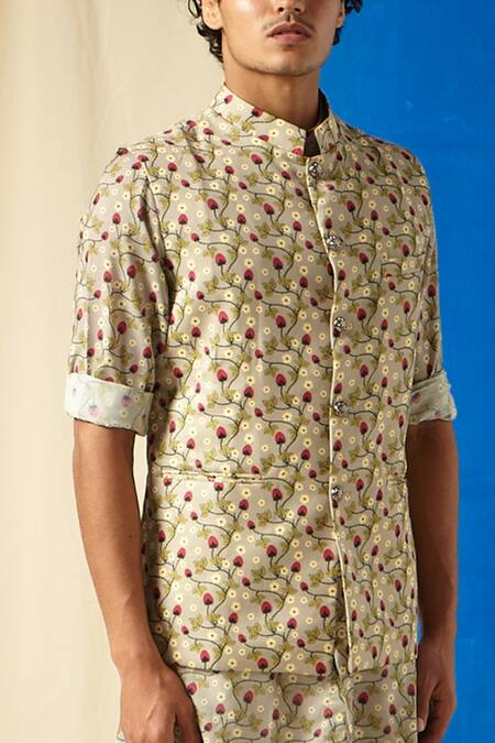 Shop Project Bandi Grey Cotton Printed Bundi And Kurta Set Online at Aza Fashions Shop_Project Bandi_Grey Cotton Printed Bundi And Kurta Set _Online_at_Aza_Fashions