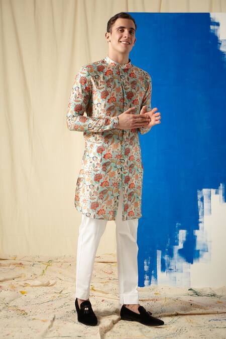 Project Bandi Blue Cotton Printed Kurta And Pant Set Online at Aza Fashions Project Bandi_Blue Cotton Printed Kurta And Pant Set _Online_at_Aza_Fashions