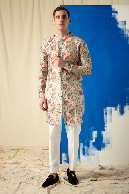 Buy Project Bandi Blue Cotton Printed Kurta And Pant Set Online at Aza Fashions Buy_Project Bandi_Blue Cotton Printed Kurta And Pant Set _Online_at_Aza_Fashions