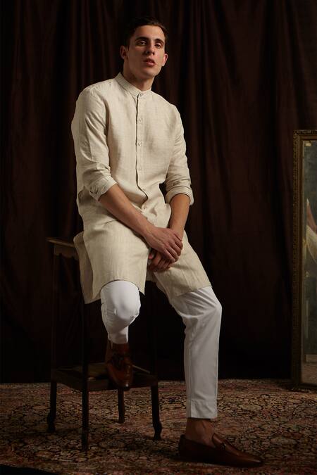 Project Bandi Beige Linen Kurta And Pant Set Online at Aza Fashions Project Bandi_Beige Linen Kurta And Pant Set _Online_at_Aza_Fashions