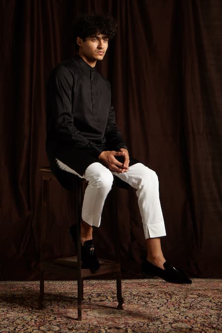 Shop Project Bandi Black Cotton Kurta And Pant Set at Aza Fashions Shop_Project Bandi_Black Cotton Kurta And Pant Set _at_Aza_Fashions