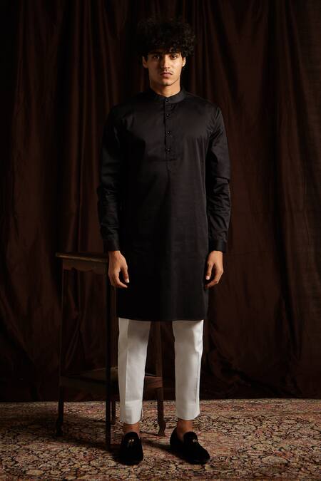Project Bandi Black Cotton Kurta And Pant Set Online at Aza Fashions Project Bandi_Black Cotton Kurta And Pant Set _Online_at_Aza_Fashions