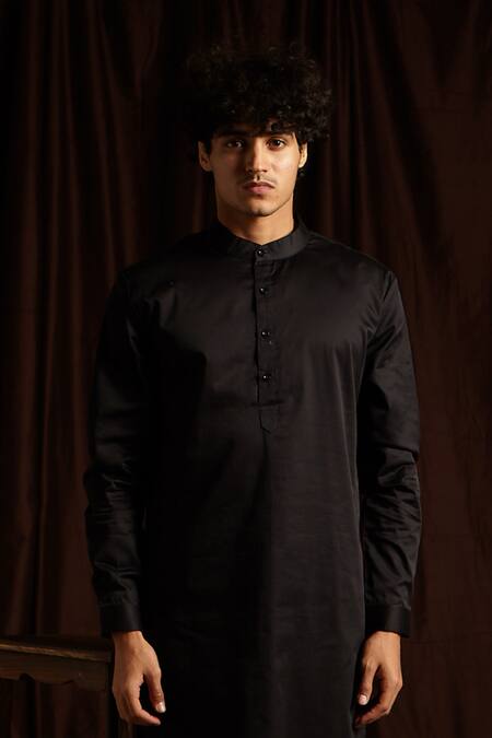 Shop Project Bandi Black Cotton Kurta And Pant Set Online at Aza Fashions Shop_Project Bandi_Black Cotton Kurta And Pant Set _Online_at_Aza_Fashions