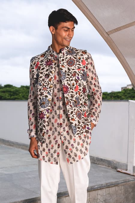 Project Bandi_White Cotton Printed Bundi And Kurta Set_Online_at_Aza_Fashions