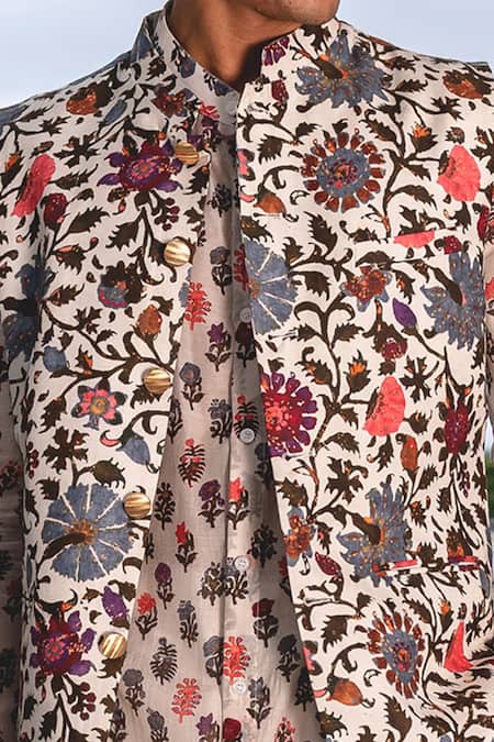 Buy_Project Bandi_White Cotton Printed Bundi And Kurta Set_Online_at_Aza_Fashions