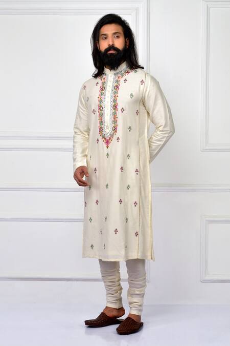 Nitesh Singh Chauhan Beige Cotton Silk Hand Embroidered Kurta Set Online at Aza Fashions Nitesh Singh Chauhan_Beige Cotton Silk Hand Embroidered Kurta Set _Online_at_Aza_Fashions