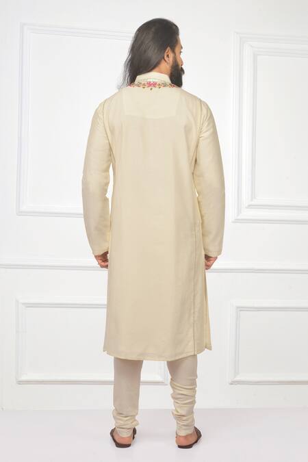 Shop Nitesh Singh Chauhan Beige Cotton Silk Hand Embroidered Kurta Set at Aza Fashions Shop_Nitesh Singh Chauhan_Beige Cotton Silk Hand Embroidered Kurta Set _at_Aza_Fashions