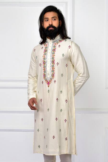 Buy Nitesh Singh Chauhan Beige Cotton Silk Hand Embroidered Kurta Set Online at Aza Fashions Buy_Nitesh Singh Chauhan_Beige Cotton Silk Hand Embroidered Kurta Set _Online_at_Aza_Fashions