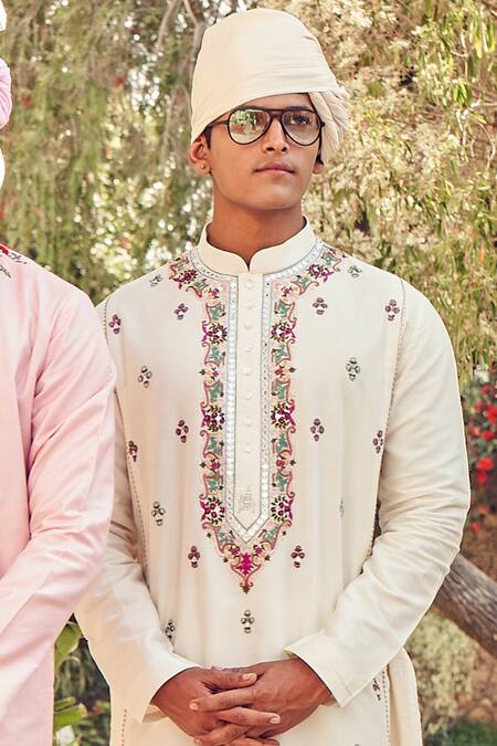 Shop Nitesh Singh Chauhan Beige Cotton Silk Hand Embroidered Kurta Set Online at Aza Fashions Shop_Nitesh Singh Chauhan_Beige Cotton Silk Hand Embroidered Kurta Set _Online_at_Aza_Fashions