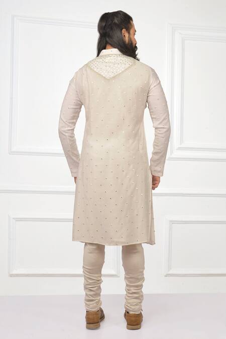 Shop Nitesh Singh Chauhan White Cotton , Chanderi Blend Embroidered Kurta Set at Aza Fashions Shop_Nitesh Singh Chauhan_White Cotton , Chanderi Blend Embroidered Kurta Set _at_Aza_Fashions