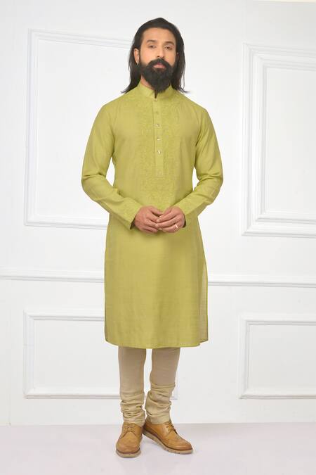 Nitesh Singh Chauhan_Silver Taffeta, Cotton Blend Zari Bundi And Kurta Set _Online_at_Aza_Fashions