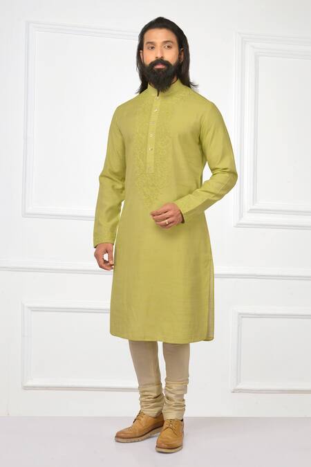 Buy_Nitesh Singh Chauhan_Silver Taffeta, Cotton Blend Zari Bundi And Kurta Set _Online_at_Aza_Fashions