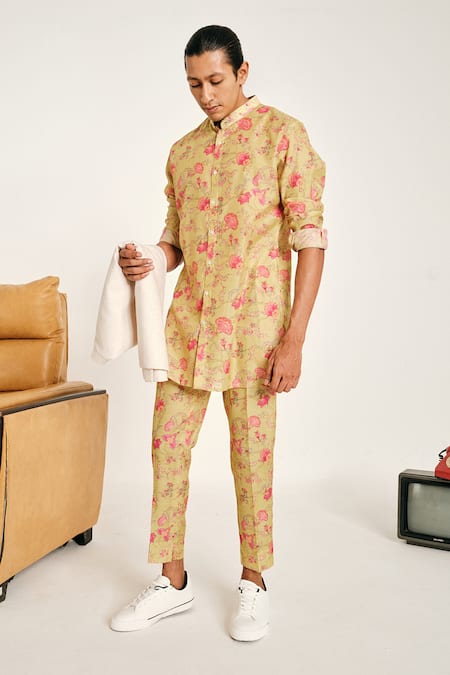 Shop Project Bandi Green Kora Chanderi Floral Rhapsody Kurta Set at Aza Fashions Shop_Project Bandi_Green Kora Chanderi Floral Rhapsody Kurta Set _at_Aza_Fashions