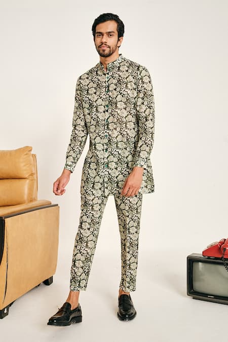 Shop Project Bandi Green Kora Chanderi Floral Print Kurta Set at Aza Fashions Shop_Project Bandi_Green Kora Chanderi Floral Print Kurta Set _at_Aza_Fashions