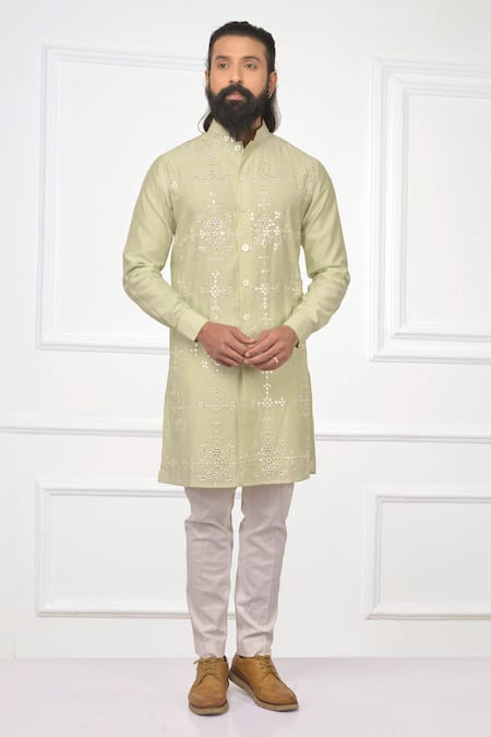 Nitesh Singh Chauhan Green Chanderi Silk Embroidered Kurta Set 