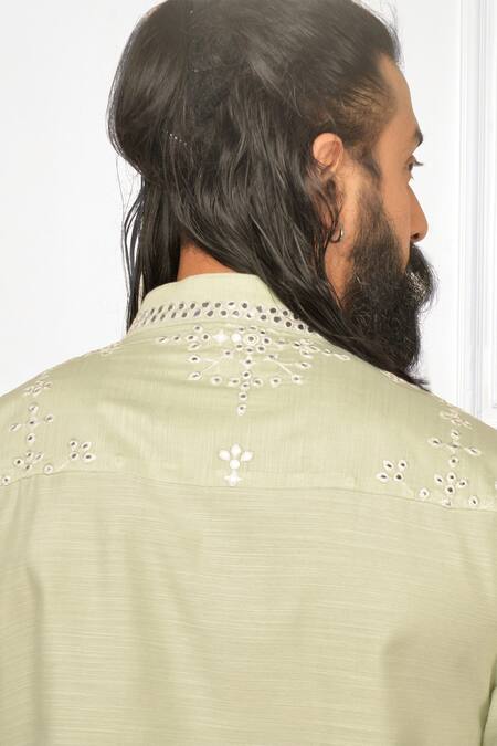 Shop_Nitesh Singh Chauhan_Green Chanderi Silk Blend Embroidered Kurta Set _Online_at_Aza_Fashions
