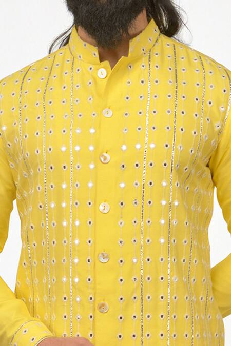 Nitesh Singh Chauhan_Yellow Cotton Silk Blend Embroidered Kurta Set _at_Aza_Fashions