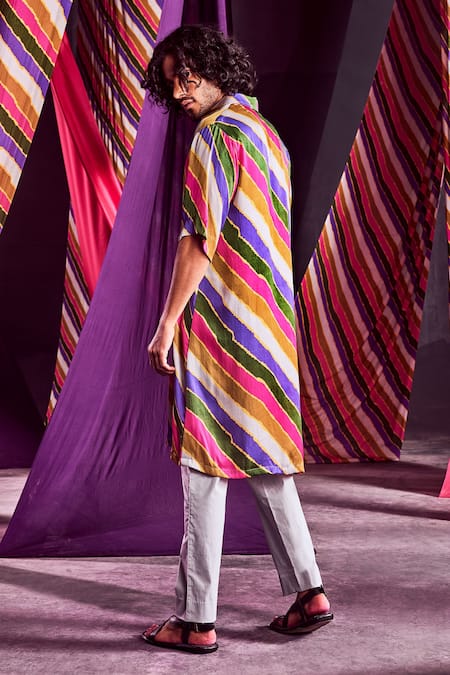 Punit Balana Stripe Print Shirt Kurta & Pant Set 