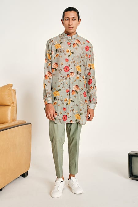 Shop Project Bandi Green Malai Cotton Floral Print Kurta Set at Aza Fashions Shop_Project Bandi_Green Malai Cotton Floral Print Kurta Set _at_Aza_Fashions