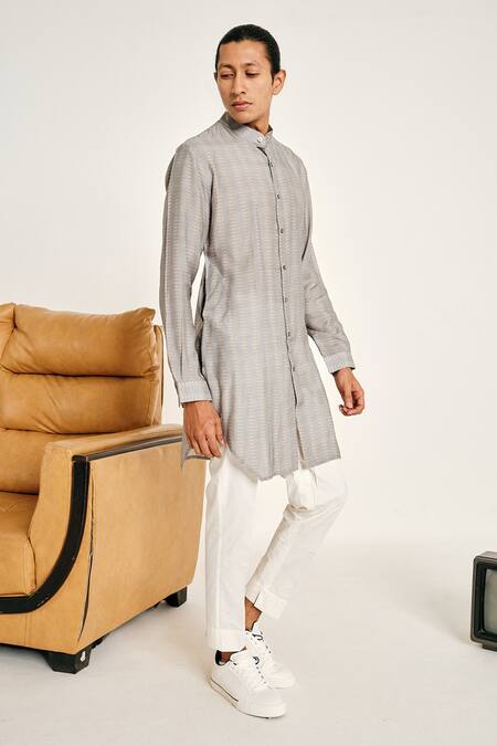 Project Bandi Grey Malai Cotton Floral Stripe Print Kurta Set Online at Aza Fashions Project Bandi_Grey Malai Cotton Floral Stripe Print Kurta Set _Online_at_Aza_Fashions