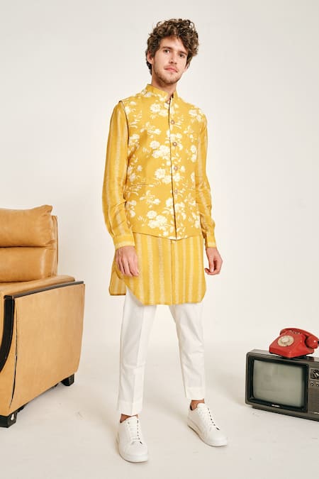 Project Bandi Yellow Malai Cotton Floral Print Bundi 