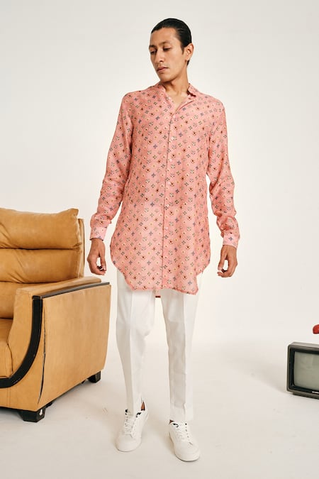 Shop Project Bandi Pink Malai Cotton Sitara Print Kurta Set at Aza Fashions Shop_Project Bandi_Pink Malai Cotton Sitara Print Kurta Set _at_Aza_Fashions