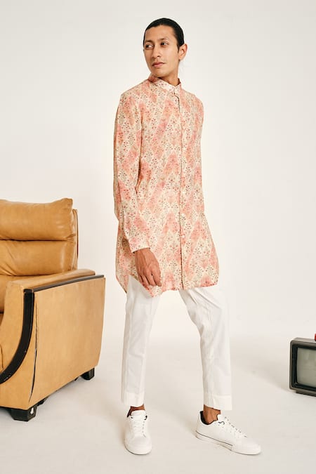 Shop Project Bandi Beige Malai Cotton Floral Gul Print Kurta Set at Aza Fashions Shop_Project Bandi_Beige Malai Cotton Floral Gul Print Kurta Set _at_Aza_Fashions