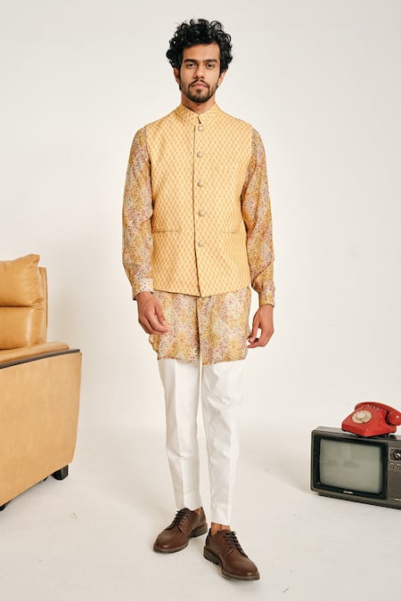 Project Bandi Yellow Malai Cotton Floral Blossom Print Bundi 