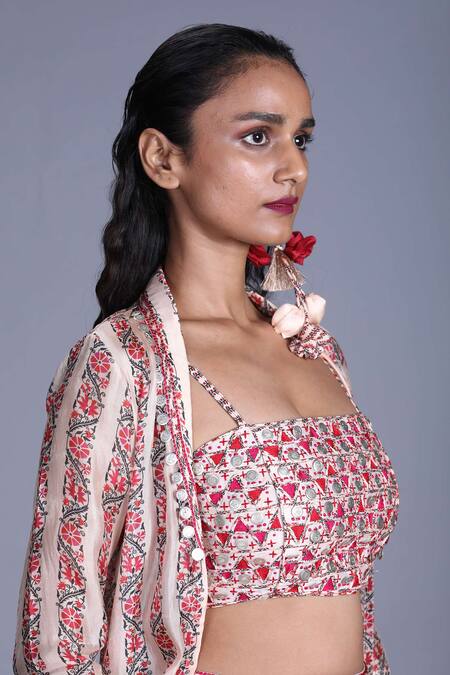 Shop_Punit Balana_Beige Organza, Satin Square Neck Jacket And Dhoti Pant Set _Online_at_Aza_Fashions