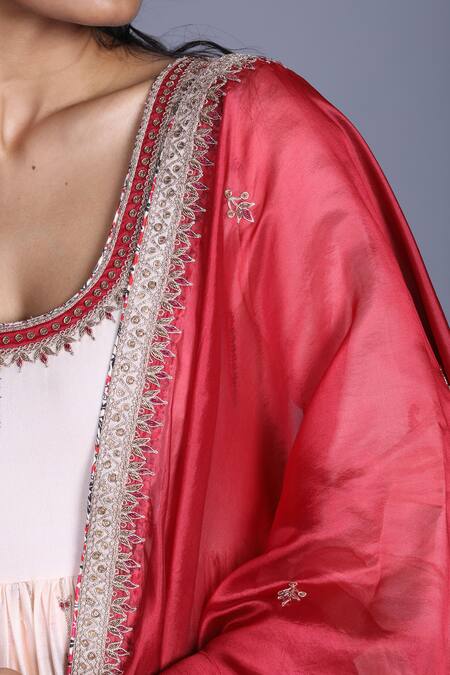Punit Balana_Beige Chanderi Silk Round Anarkali Set _Online_at_Aza_Fashions