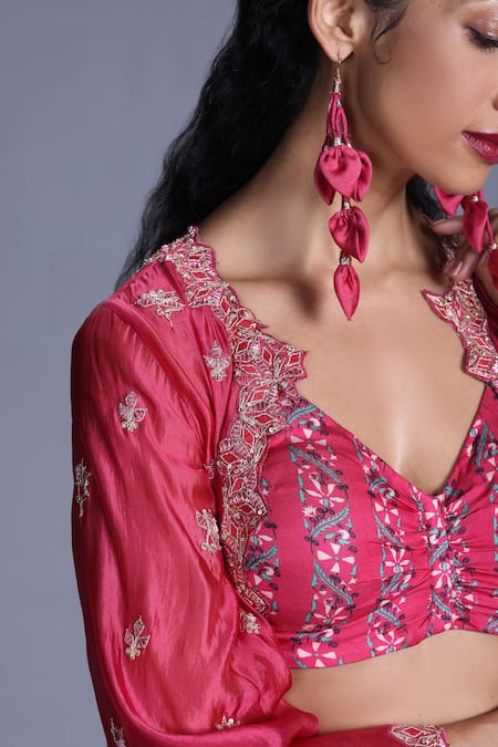 Punit Balana_Pink Organza, Silk Satin V Neck Jacket And Sharara Set _Online_at_Aza_Fashions