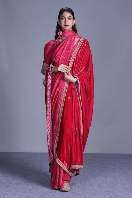 Punit Balana Silk Satin Saree with Blouse & Dushala 