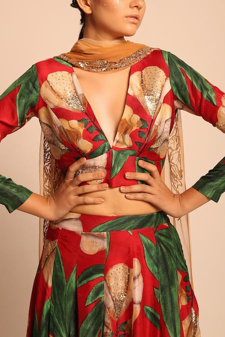 Buy Prints By Radhika Red Silk Printed Lehenga Set Online at Aza Fashions Buy_Prints By Radhika_Red Silk Printed Lehenga Set_Online_at_Aza_Fashions