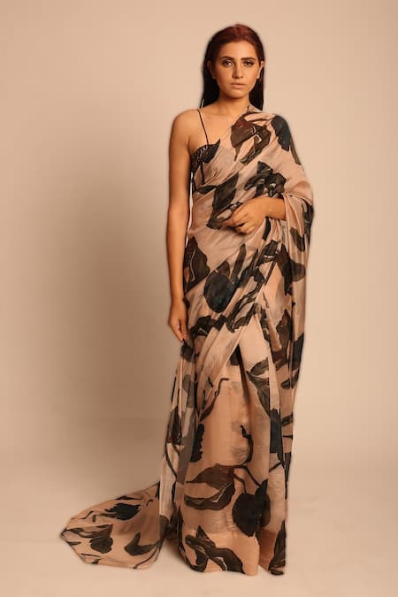 Prints by Radhika Beige Silk Organza Printed Saree