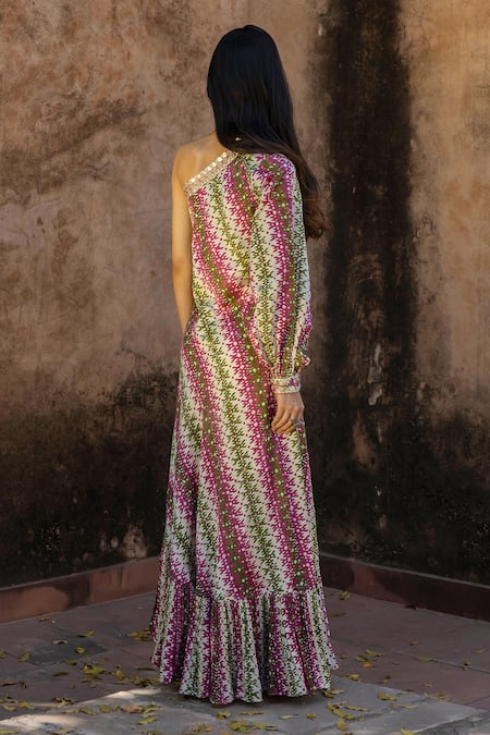 Punit Balana Silk Chanderi One Shoulder Dress 